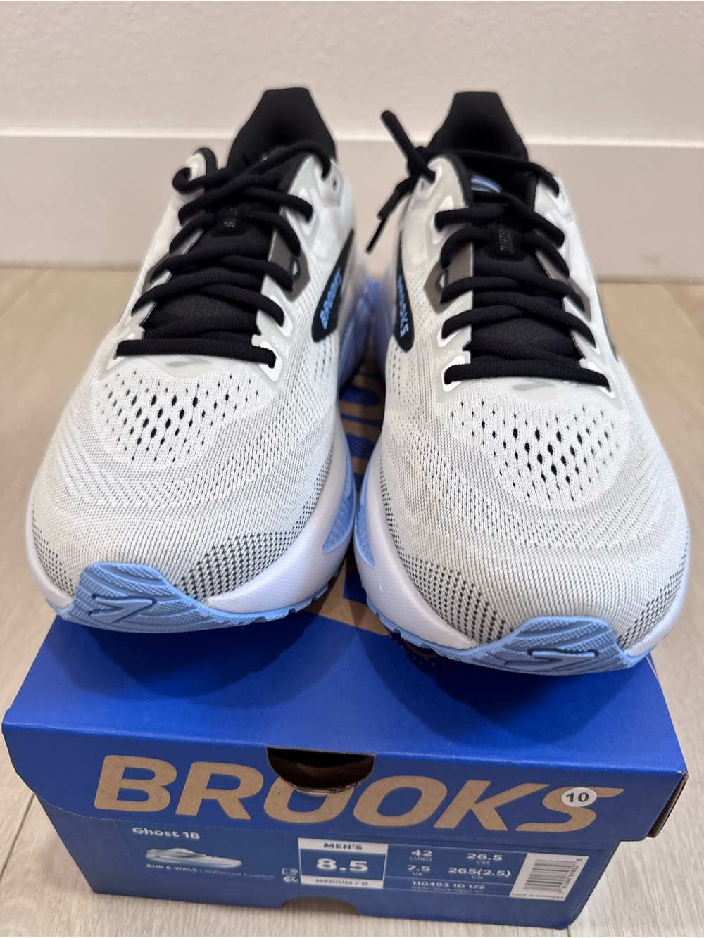 NEW Brooks Ghost 18 Running Shoes in White/Black/Open Air Shoes Sz: 8.5 Men - Picture 6 of 12